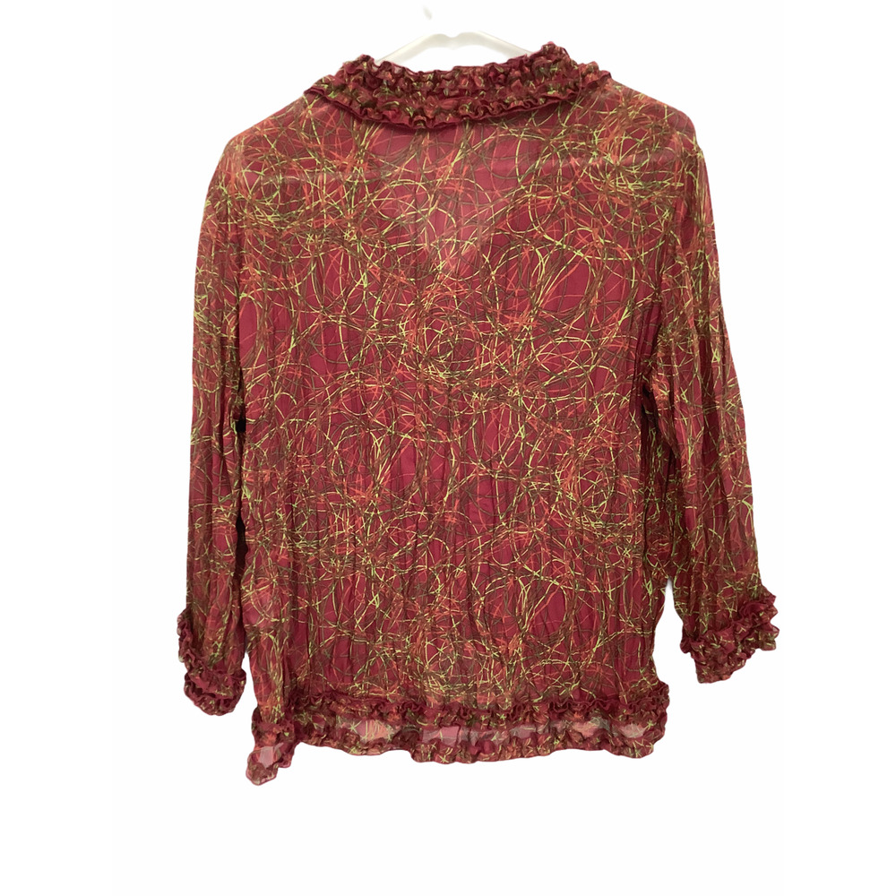 Agora Mauve Rose Geometric Ruffled Blouse Medium - Picture 7 of 9